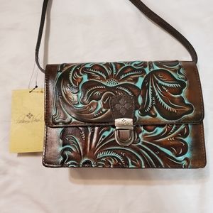 Patricia Nash Genuine Leather Tooled Turquoise Crossbody